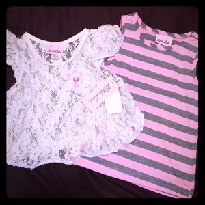 Little Lass Striped Top with Lace Overlay Size 5
